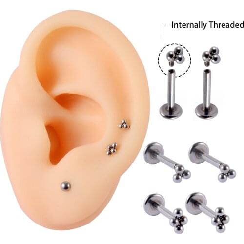 2Pcs/Lot Steel&Titanium Bar Ear Tragus Cartilage Stud Helix Piercing Earring Lip Labret Lobe Ring With Internally Threaded