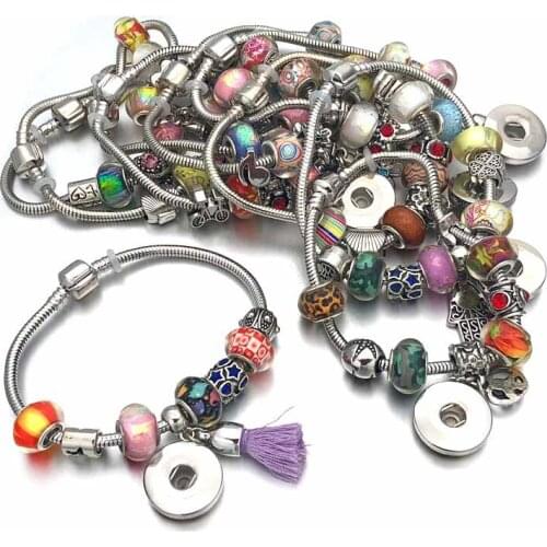 Mixed Sale Crystal New Arrival 187 Bead Fashion 18mm Snap Button Bracelet Interchangeable Charm Jewelry For Women Christmas Gift