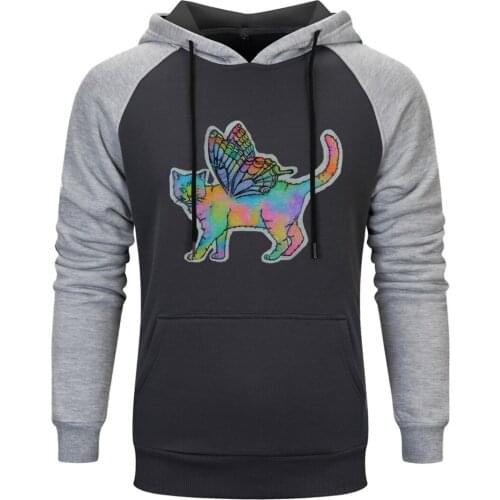 Cat Raglan Hoody For Mens K-pop Harajuku Pullovers Leisure Outwear Tops Clothing Pullovers 2020 Retro Loose Fit Supoleron Hombre