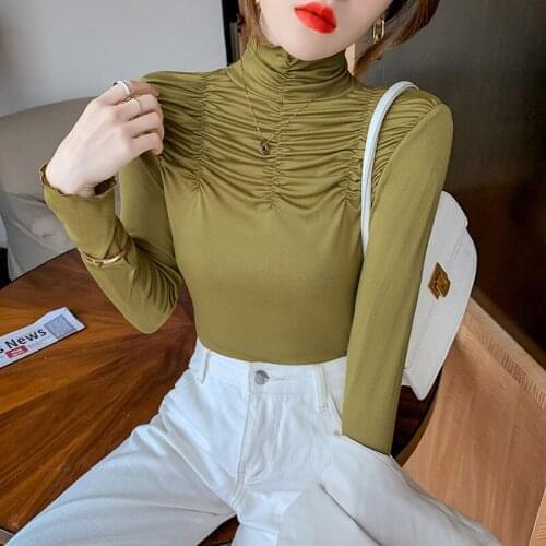 Korean Style Slim T-shirts Harajuku Long Sleeve Autumn Tops Turtleneck T Shirt 2021 Tshirts Cotton Tee Shirt Femme Shirt Black