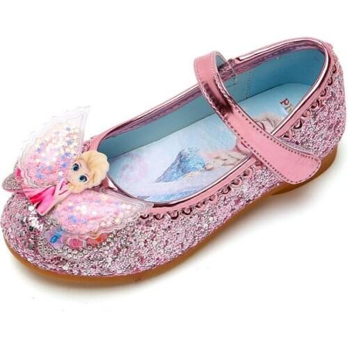 Disney Frozen Girls Shoes Kids Girls Lovely Bow Flat Heels Shoes Elsa Princess shoes Soft bottom baby Dances shoes