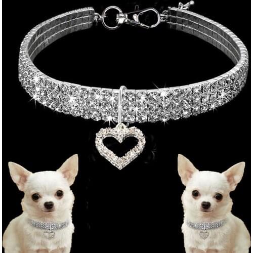 Hot Sale Shiny Universal Cat Dogs Collar Crystal Adjustable Heart Shape Neck Strap Neck Ring Cute Safety Buckle Pet Supply
