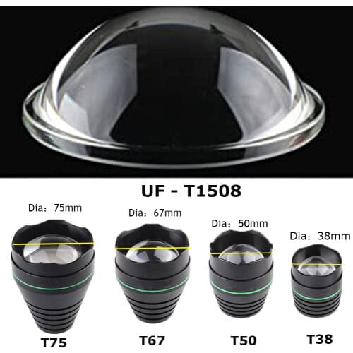 UniqueFire 38, 50,67, 75MM Convex Lens Adjustable Focus All Heads Caps for UF-1508 XML/XRE/IR 850nm/940nm LED Flashlight