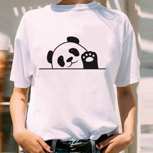 Women Graphic Printing Spring Summer Face Panda Cartoon Animal Short Sleeve Lady Print Female Clothes Tops Tees Tshirt T-Shirt