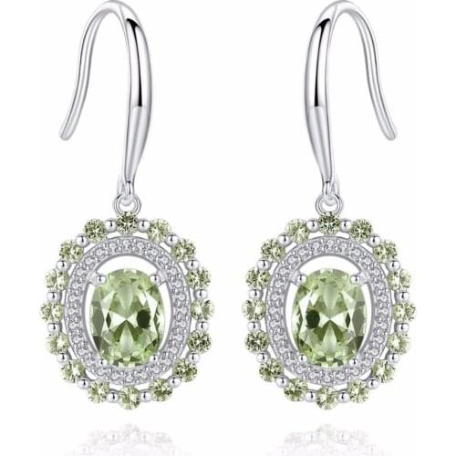 Light-green Topaz Shiny Drop Earring With Hoop&Flower Shape 925 Sterling Silver Fine Jewelry For Women Banquet party
