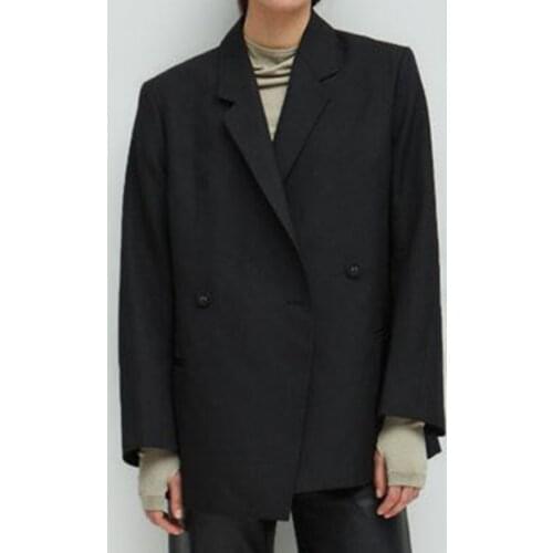 Women Blazer 2019 Spring and Summer Loose Wool Blazer Female Blue / Black