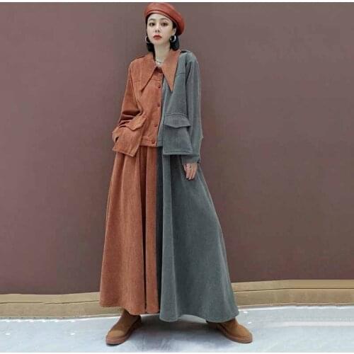 Women clothing Large size sets 2021spring autumn female new fashion suit Korean corduroy coat skirt loose two-piece women s63