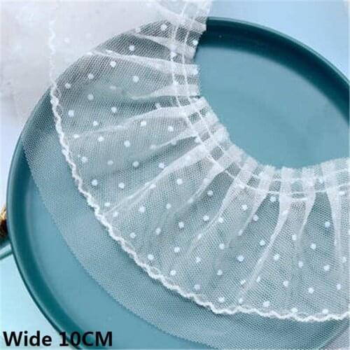 10CM Wide White Double Layer Dots Mesh Pleated Fabric Ribbon Lace Collar Neckline Ruffle Trim Curtains Hemlines Stitched Decor