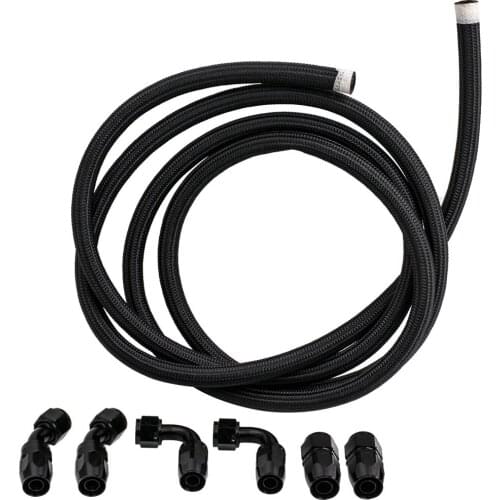 10AN 12FT Nylon Braided Fuel hose Line + Black Swivel Fitting Hose End Kit 3.5M