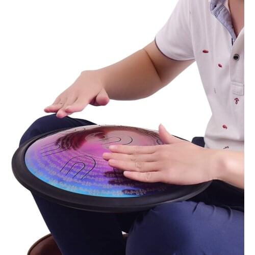 14 Inch UU Drum Hand Pan Drum D-Minor Alloy Steel Tongue Drum 9 Double-tone Tongues Percussion Instrument with Carry Bag