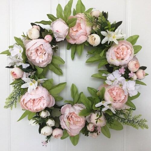 17 Inch Lovely Peony Artificial Spring Summer Wreath Door Backdrop Ornaments Home Decor Collection