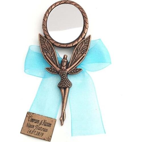 25 PCS - Water Fairy Hand Mirror Magnets with Bows and Personalized Name Tag as Wedding and Baby Shower Favors for guests