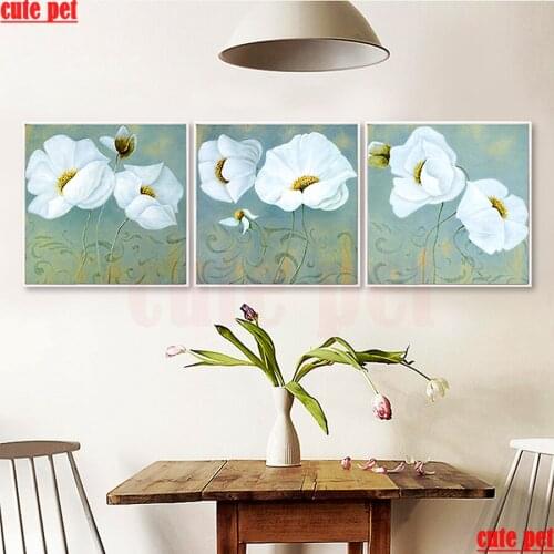 3PCS 5D Diamond Embroidery Diy Full Square Diamond Painting Still life flowers Rhinestones Handicraft diamond mosaic Home Decor