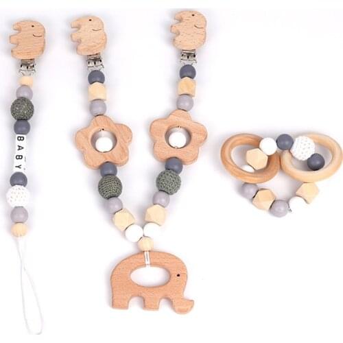 3 Pcs/Set Baby Stroller Pendant Wooden Pacifier Clips Chain Handmade Infants Bracelet Teether Nursing Baby Chewing Toys
