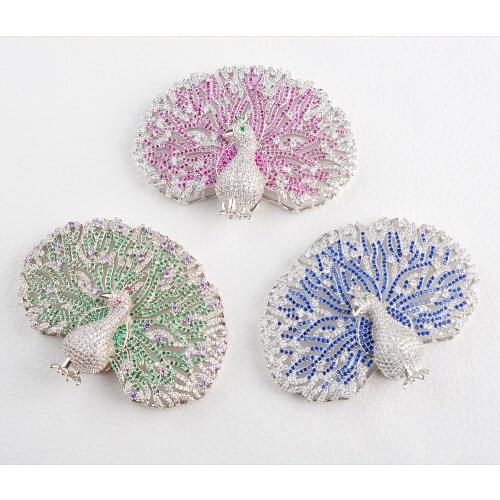 3pcs Cubic Zircon Micro pave peacock connector 46x60mm golden plated DIY Jewelry Findings