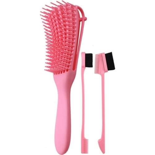 3Pcs Detangling Eight-Claw Comb Set Hair Detangler Brushes W/ Double Sided Edge Eyebrow Brushes 4 Colors
