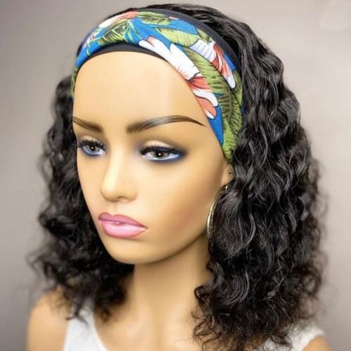 Afro Kinky Curly Short Bob Wigs Headband Wigs for Black Women 180% Water Wave Synthetic Hair Wigs