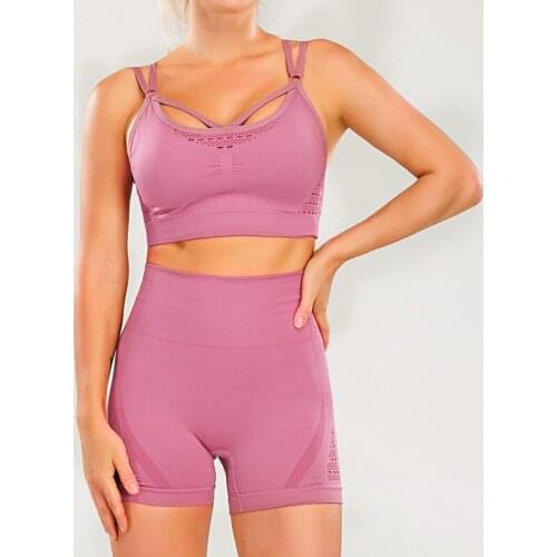 Seamless 2 Pieces Shorts Set Workout Gym Wear Running Clothes Tracksuit Sportswear Fitness Women Yoga Set Ensemble Sport Bra New