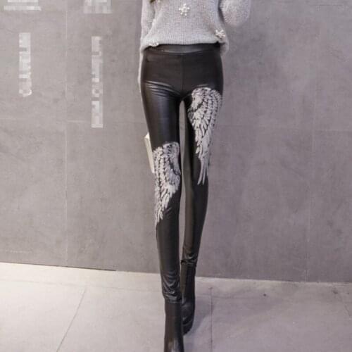 Winter New European Gold Silver Fleece Lining Pu Pants Women Slim Fit Female Fashion High Waist Trouser Roupas Feminina Sequined