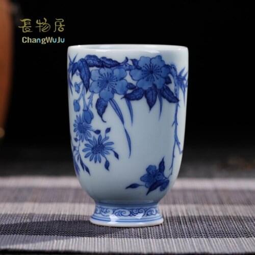 Changwuju in jingdezhen Cups &Saucers Handmade blue and white Kung Fu tea ware tea cup for host use only tea infuser cup celadon