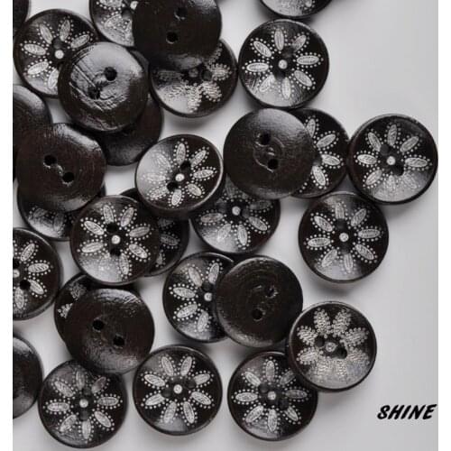 Wood Sewing Buttons Scrapbooking Round Two Holes Flower Laser Technology 15mm 50PCs Costura Botones Decorate bottoni botoes