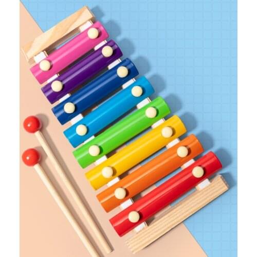 Montessori Baby Music Instrument Toys Wooden Rainbow Xylophone Instrument Toy 8 Scales Baby Funny Musical Educational Toys