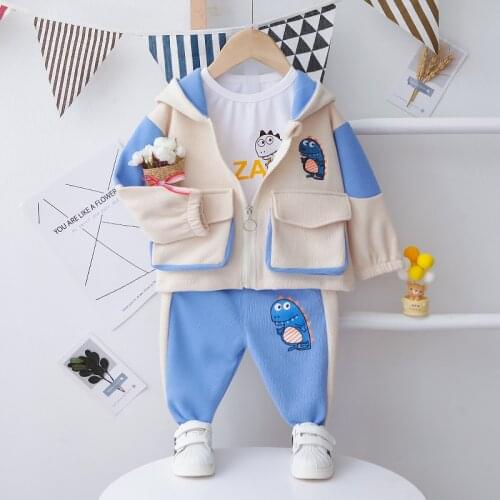 Childrens Boutique Clothing 2021 New Arrivals Cartoon Cardigan Coat + T-shirt + Pants Infant Outfits Kids Bebes Jogging Suits
