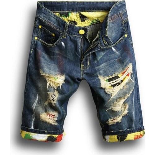 Mens denim shorts 2021 summer casual ripped loose fashion street clothing jeans mens clothing denim shorts oversized 42 40