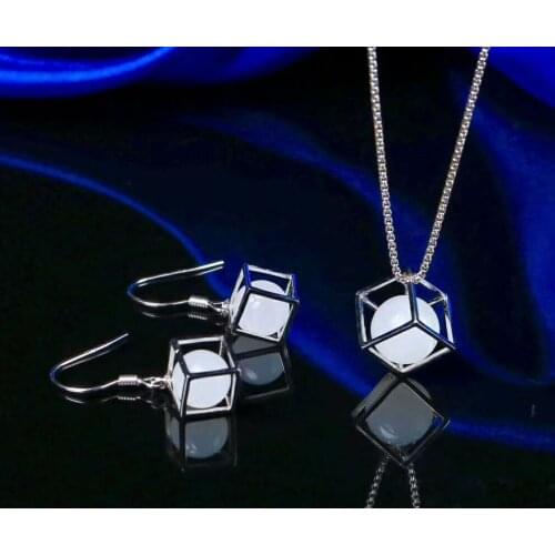 Hetian Baiyu Silver Inlay Set White Jade Water Cube Three-Piece Set h12