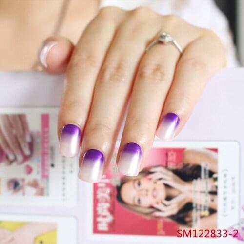 24pcs Artificial False Lady Nails Full Tips Gradient Color Pearl Shine 12 Choice Pearl Purple #02