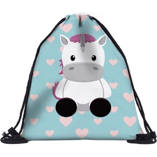 Korea Style 1 Size Portable Unicorn Drawstring Bags UNISEX Polyester Backpack Bag Shoe Travel Pouch Women Men Storage Package