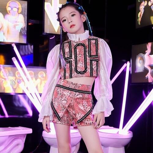 2 Pieces Set Girls Jazz Dance Costume Children Street Dance Performance Clothing Kids HipHop Dance Long Sleeve Stage Wear DL4618