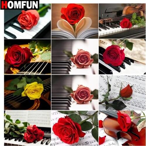 HOMFUN Square/Round Drill 5D DIY Diamond Painting "Rose book flower Piano" Embroidery Cross Stitch Full Rhinestone Decor