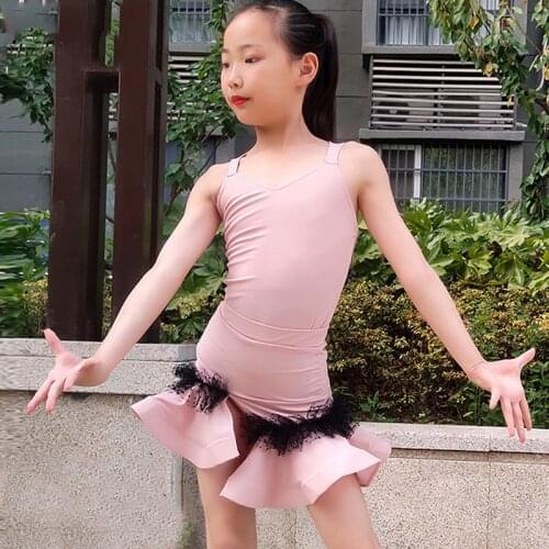 Summer Sling Backless Ruffle Latin Dress Girl Ballroom Performance Costume Kids Practice Cloth Children Latin Dance Dress SL5131