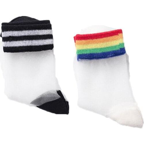 Summer rainbow children socks thin section glass fiber girls short socks stripes transparent kids crystal stockings