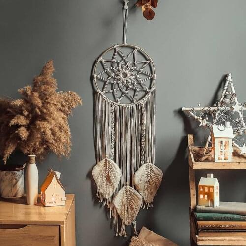 Leaf Macrame Dream Catcher Nordic Bohemian Wall Hanging Home Decor Living Room Bedroom Weave Wall Decor Art Ornaments Gifts