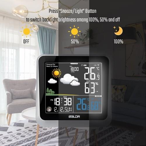 Color screen weather station / wireless home indoor and outdoor temperature hygrometer / air pressure moon phase calendar alarm