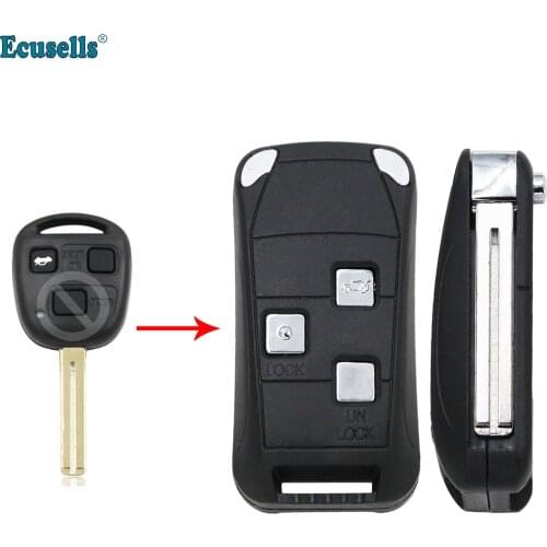 3 Buttons Modified Flip Remote Key Shell for Lexus RX300 LS400 LS430 ES330 SC430 IS300 LX470 RX330 RX350 GS300 TOY48 UNCUT