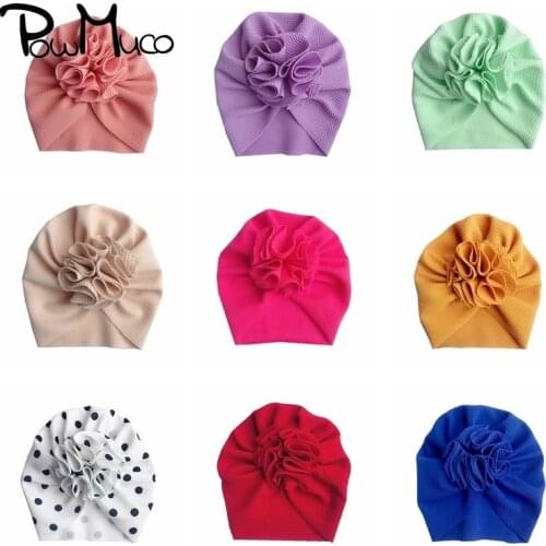 Powmuco Fashion Handmade Folded Flower Baby Girls Hats High Quality Elastic Infant Turban Children Headwear Clothing Accessories