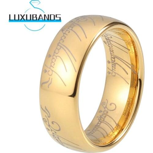 Men Wemen Tungsten Carbide Rings 8MM Domed Band Gold Polished Finished Fashion Rune Comfort Fit