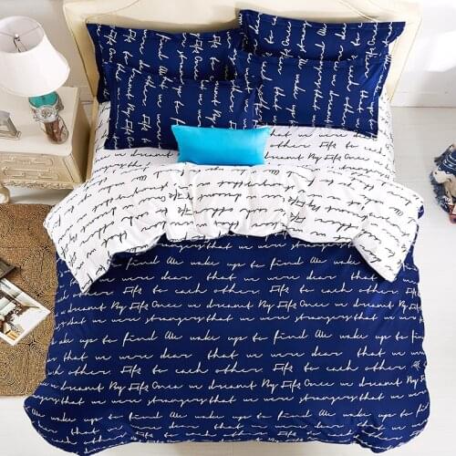 Love letter Print Girls Duvet Cover Sets,4pc bed Sheet,100% Polyester Kids Bedspreads,Blue Color Bedding Twin Queen