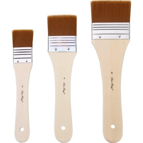 3pcs Professional Flat Paintbrush Set Bristle Paint Brush Wooden Handle Artist Paint Tool for Acrylic Oil Gouache Wall Arts
