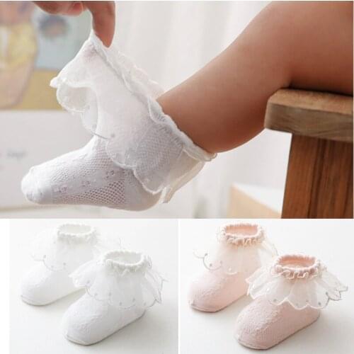 Toddler Baby Girls Socks Kids Lace Ruffle Ankle Socks Cute Childen Floral White Pink Solid Color Breathable Socks