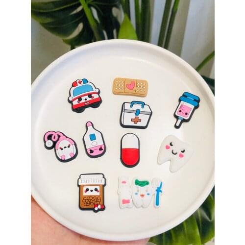 Wholesale 100PCS Mix Needle Medicine Cabinet PVC Craft Flat Back Decoration DIY Clothes Shoes Charms Embellishment Party Gifts