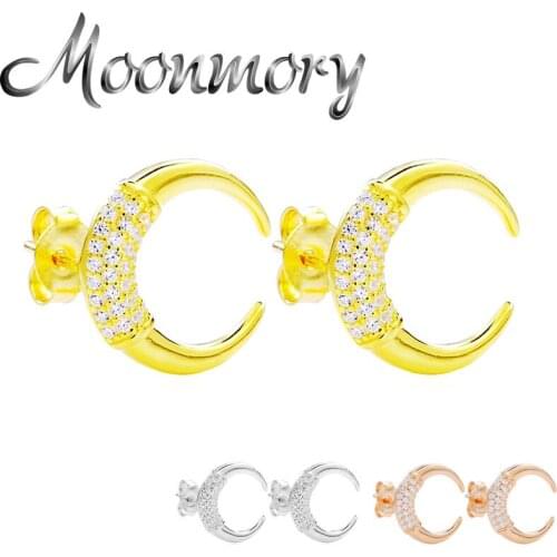 Moonmory 925 Sterling Silver Zircon Hanging Moon Stud Earring For Women Xmas Party Romantic Luxury Letter C Jewelry Accessories