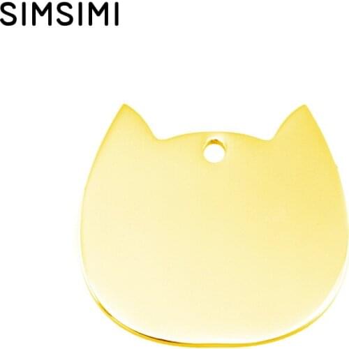 Simsimi Cat head pet ID tag dog tag stainless steel charms pendant both sides mirror polished high quality wholesale 50pcs