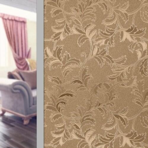 150cm Length Static Cling Glass Film Brown Leaf Style Privacy Protection Home Decor Window Film For Home Office Store Restaurant