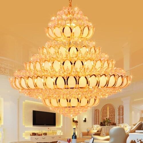 LED Light Modern Crystal Chandelier Lights American Golden Lotus Chandeliers Lighting Fixture Home Hotel Villa Big Flower Lamp