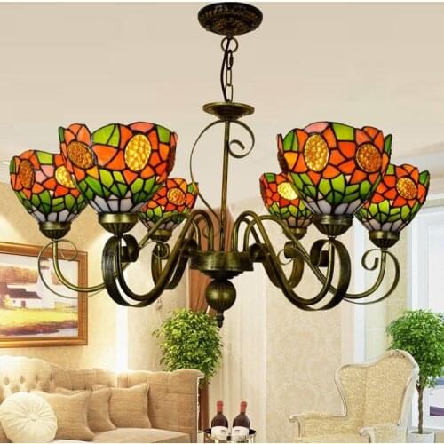 Tiffany Baroque Stained Glass Suspended Luminaire E27 110-240V Chain Pendant lights for Home Parlor Dining Room