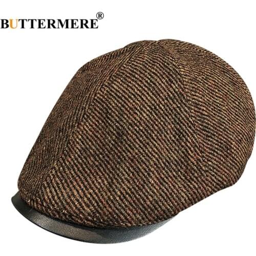 BUTTERMERE Ivy Cap Wool Tweed Flat Caps Men Vintage Newsboy Scally Hat Casual Autumn Winter Mens Brown Gray Driving Hats